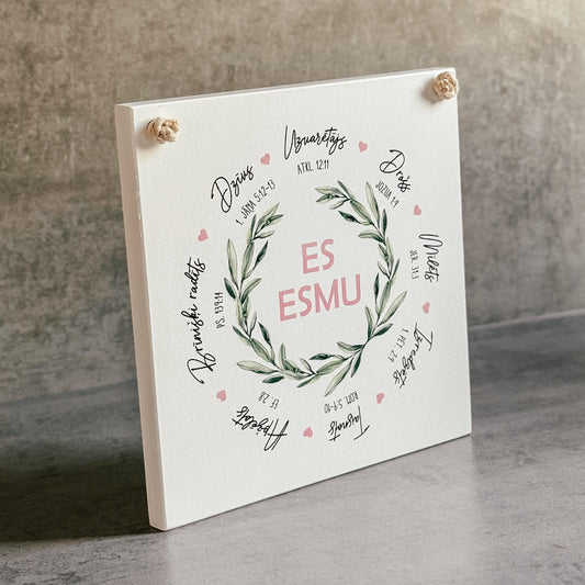 DEKORS AR BĪBELES PANTIEM "ES ESMU", ZAĻŠ VAINAGS