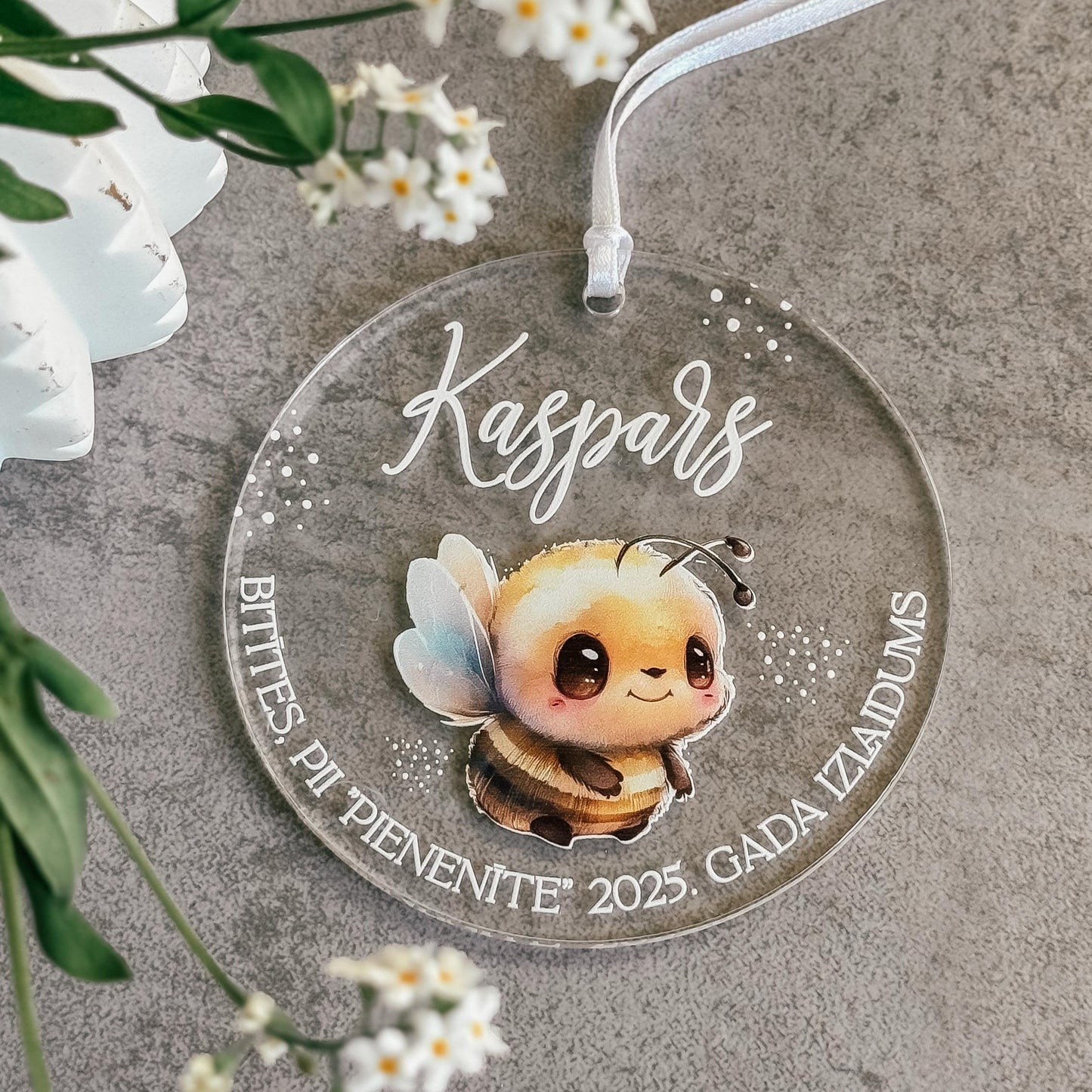 PERSONALIZĒTAS ORGANISKĀ STIKLA MEDAĻAS "BITĪTES" I PERSONALIZĒJAMAS