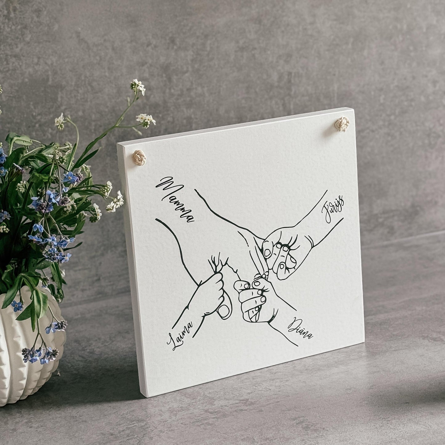PERSONALIZĒTS KOKA DEKORS "MAMMAS UN BĒRNU ROCIŅAS" I AR BĒRNU VĀRDIEM