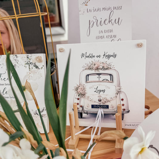 DEKORS NAUDAS PASNIEGŠANAI KĀZĀS AR LENTĪTĒM  "MAŠĪNA AR ZIEDIEM"