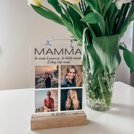 CAURSPĪDĪGS STIKLA DEKORS AR BĒRNU BILDĒM "MAMMA, KĀ MUMS IR PAVEICIES"