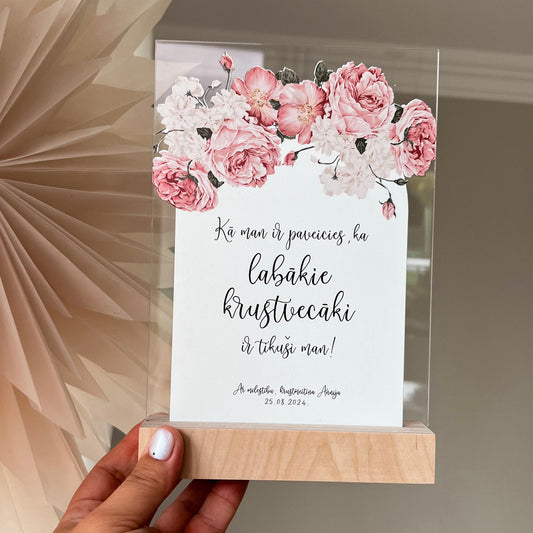 "LABĀKIE KRUSTVECĀKI!" PERSONALIZĒTS ORGANISKĀ STIKLA DEKORS KOKA STATĪVĀ