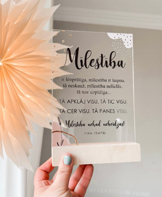 ORGANISKĀ STIKLA DEKORS AR BĪBELES PANTU "MĪLESTĪBA"