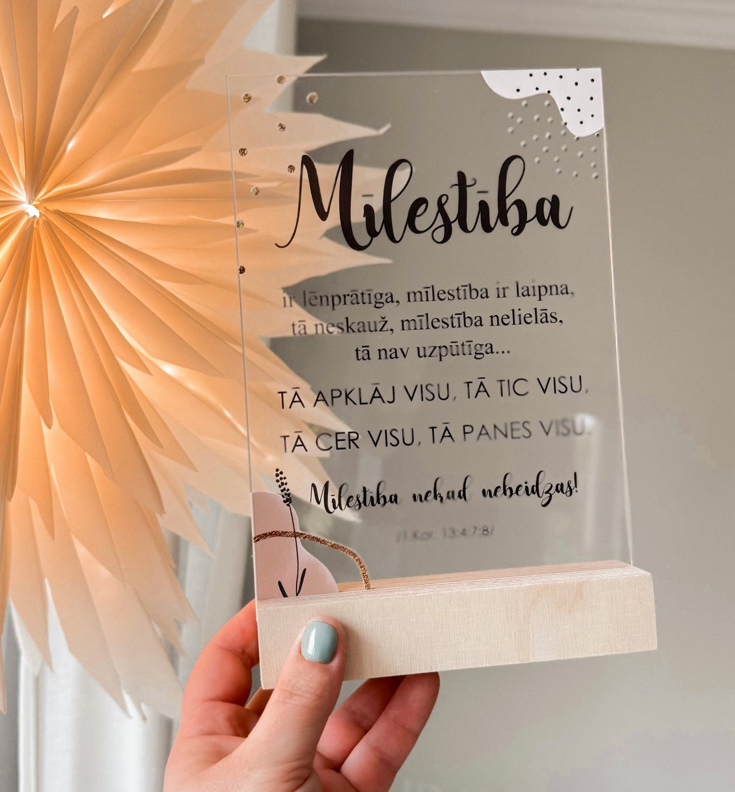 ORGANISKĀ STIKLA DEKORS AR BĪBELES PANTU "MĪLESTĪBA"