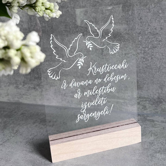 "KRUSTVECĀKI" ORGANISKĀ STIKLA DEKORS KOKA STATĪVĀ