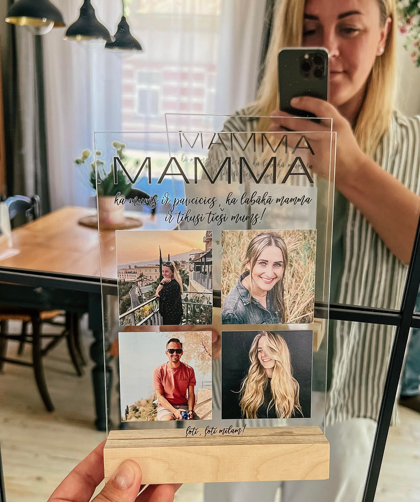 CAURSPĪDĪGS STIKLA DEKORS AR BĒRNU BILDĒM "MAMMA, KĀ MUMS IR PAVEICIES"