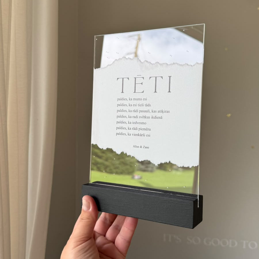 ORGANISKĀ STIKLA DEKORS "TĒTIM" AR PERSONALIZĒTU TEKSTU