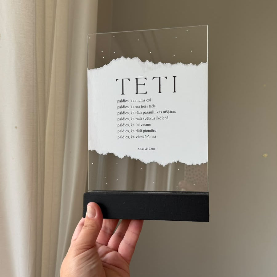 ORGANISKĀ STIKLA DEKORS "TĒTIM" AR PERSONALIZĒTU TEKSTU