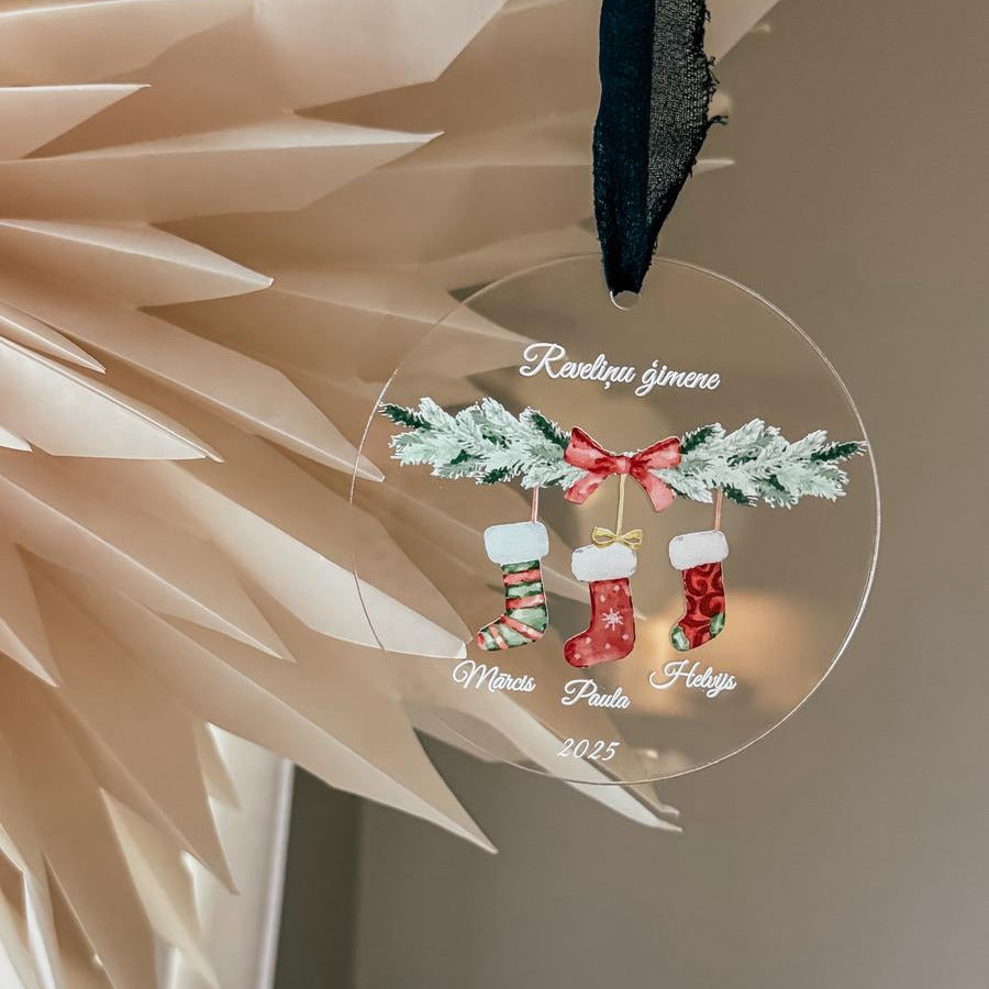 PERSONALIZĒTS ORGANISKĀ STIKLA EGLĪŠU ROTĀJUMS "ĢIMENE" AR VĀRDIEM