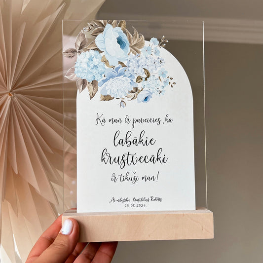 "LABĀKIE KRUSTVECĀKI!" PERSONALIZĒTS ORGANISKĀ STIKLA DEKORS KOKA STATĪVĀ